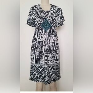 ECI NEW YORK MULTICOLOR BEADS IN THE CENTRE TRICOTINE  STRETCH DRESS SIZE S #776